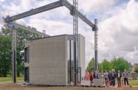 A final look of a concrete home that was printed using a 3-D printer